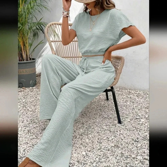 COPY - Frenchy Women's Pants Set Loose Texture Solid Color Casual Two Piece Suit - Picture 3 of 8